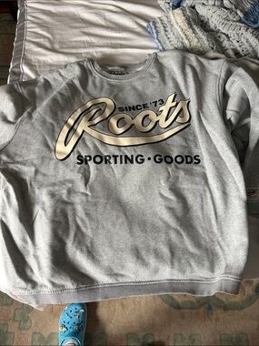 Roots Grey Crewneck Sweatshirt with Cream Logo